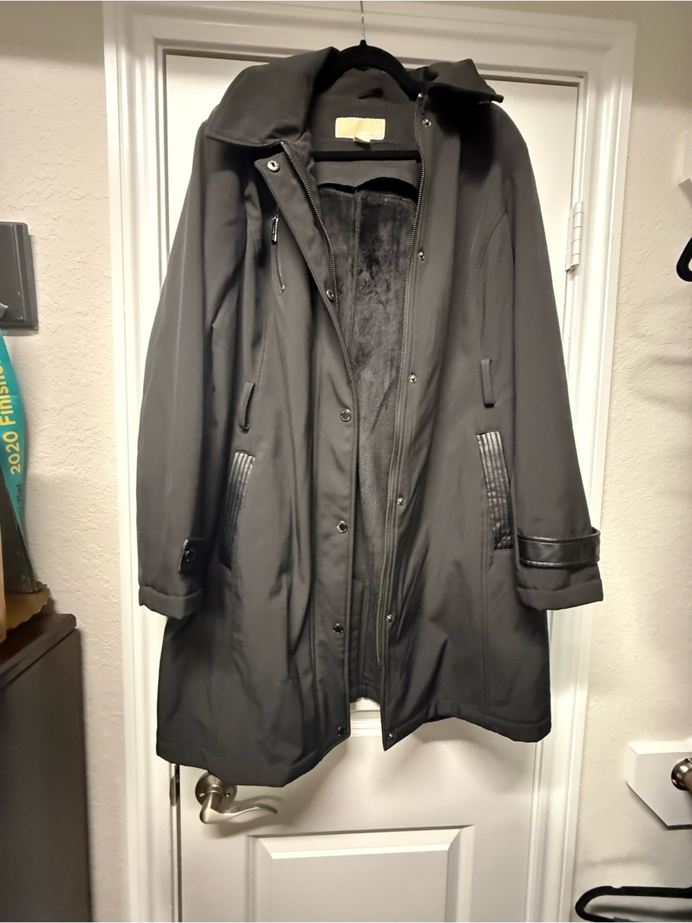 Michael Kors Black Hooded Faux Fur Lined Jacket XL | Warm Winter Coat (No Belt)